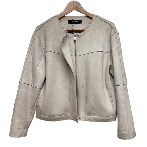Zara Basic Faux Suede Jacket – Neutral Beige (Size L) - Picture 6 of 6